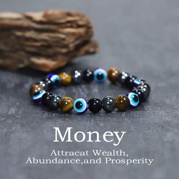 1pc Handmade Natural Stone Tiger's Eye Devil's Eye Beaded Bracelet, Women And Men Jewelry Gift