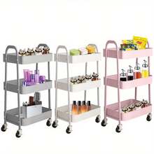 3 Tier Metal Multipurpose Wheeled Storage Tray Carts - 3 Colours Available - Grey - View 4