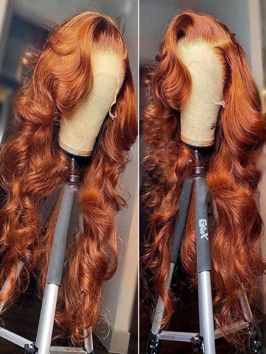bling hair Parrucca frontale in pizzo con capelli umani castano rossiccio, parrucca frontale in pizzo ondulato 13x4, densità 180%, parrucca frontale in pizzo con capelli umani ondulati 33#, pre-pizzicata con capelli del bambino