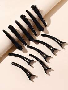 24/12个经典亮黑色塑料时尚发夹，鳄鱼夹，女士发饰，无需卷发棒，美发造型工具，沙龙、美容、旅行必备 - 黑色 - 查看 4