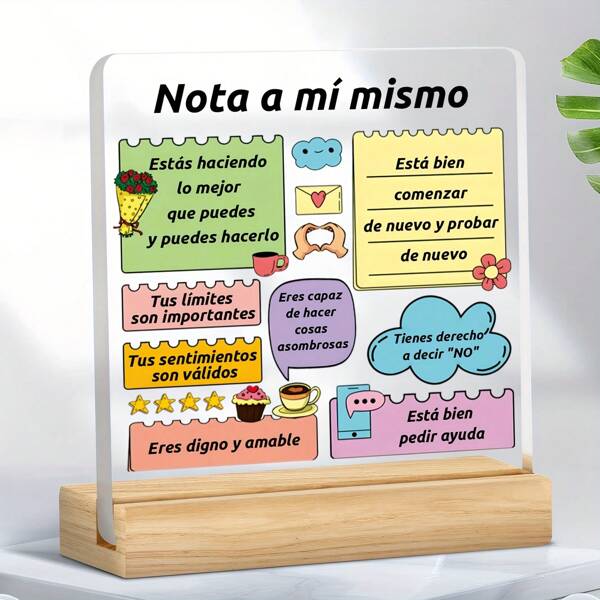 1pc, Positive - Energy Acrylic And Wood - Based Note Stand Self - Encouragement Quote Decorative Sign 'Note To Self' Inspirational And Healing Desktop Ornament Psychological Soothing Gift For Office And Study Decorated With Adora