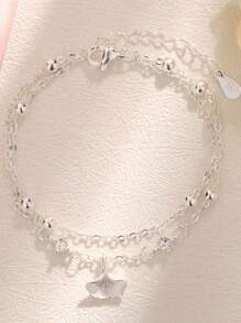Armband aus Sterling Silber mit eingearbeiteten Strass-Ginkgoblättern, kleines apricot-farbenes Glücksarmband als Doppelschicht Perlenarmband, Mori Stil Blätter künstlerischer Stil und elegante Frauen