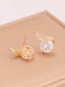 Aretes con diseño de alas de ángel con un solo CZ - Cubic Zirconia brillante, elegante y lujosa joyería de moda para mujer para uso diario, boda, banquete, fiesta y como regalo