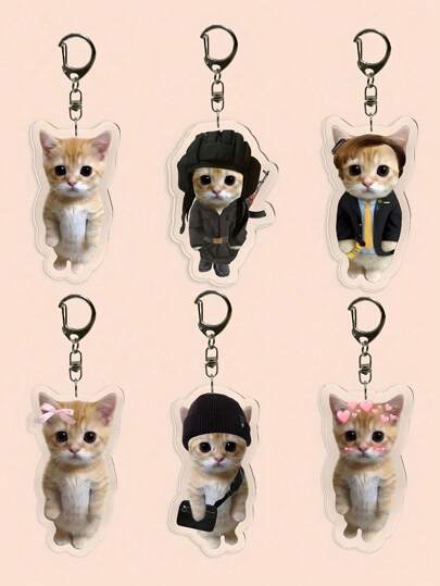 1 Cute Cat Model, Sad Crying Kitten Head Acrylic Keychain/Bag, Lanyard, Party Gift, Animal Themed Mobile Phone Decoration, Perfect Gift For Friends Car Accessories Bag Charm Backpack For School Letter Goth Y2k