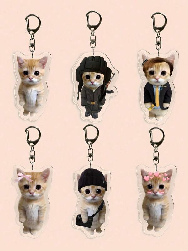 1 Cute Cat Model, Sad Crying Kitten Head Acrylic Keychain/Bag, Lanyard, Party Gift, Animal Themed Mobile Phone Decoration, Perfect Gift For Friends Car Accessories Bag Charm Backpack For School Letter Goth Y2k
