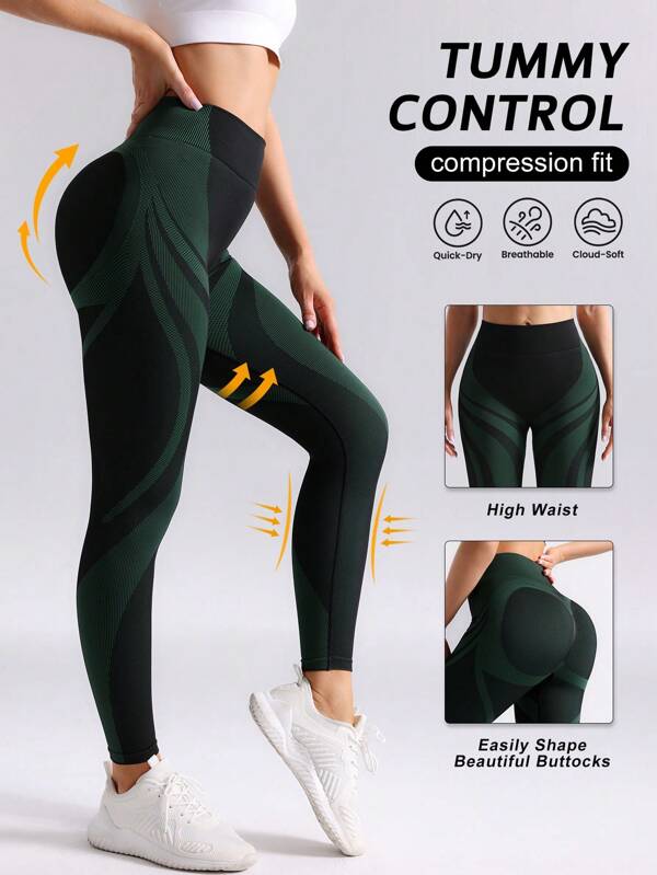 Pantalones de yoga de cintura alta sin costuras con efecto degradado y rayas, que estilizan y realzan el trasero, aptos para fitness, yoga, running, ciclismo, ejercicio al aire libre y uso diario