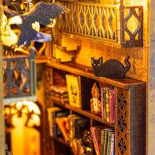 Kit de décoration de modèle d'étagère de bibliothèque inspirée, artisanat miniature en bois à assembler soi-même, idéal pour Pâques, Halloween, cadeau d'anniversaire