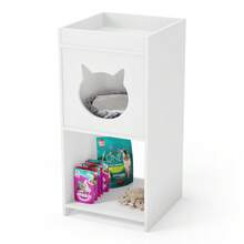 Mesa de Cabeceira Neko com Casinha Para Gato e Nicho Integrado Branco  - Desk Design