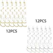 6pcs Hanging Swirl Decorations, Party Spiral Streamers For Ceiling, Weddings, Showers, Birthdays,Christmas - Gold - View 30