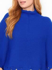 Knitted Poncho With Wave Detail - 寶藍色 - 查看 2