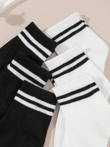 10 Pairs Kids/Youth Solid Color & Striped Minimalist Fashion Versatile Mid-Calf Socks, Spring/Summer/Autumn