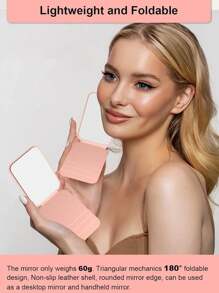 1pc Foldable Mini Makeup Mirror, Portable PU Leather, Women's Makeup Mirror, Daily Use Student Dormitory Desktop Standing Makeup Mirror - Elegant Design Holiday Gift