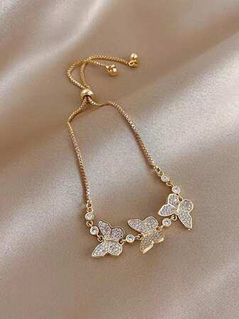 1 pieza Pulsera de mujer ajustable con mariposa de lujo con rhinestone, accesorio diario y para ocasiones especiales