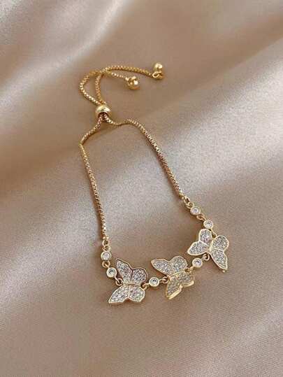 1pc Fashion Luxury Rhinestone Butterfly Adjustable Women Bracelet, Daily & Date Accessory