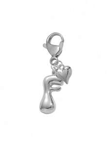 1pc Silver Bubble Letter Cute Necklace Pendant, Bag Charm - Includes Shiny Crystal Pendant & Gold Heart Pendant, Letters A-Z, Alloy Bag/Backpack Hanging Decoration - Perfect Gift For Birthday & Special Occasions, Keychain, Wallet & Purse Accessory For Women & Girls - Silver - View 25