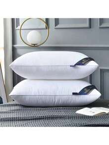 Luxury 5-Star Hotel Quality Pillow, Extra Soft Pillow, 19x29 Inch - Deep Sleep Neck Support, All Seasons Non-Slumping High Pillow Core, Machine Washable, Modern Pillow Design | Soft Textured Fabric, Sleeping Pillow - 白色 - 查看 1