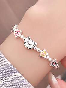 纯银彩色花朵熊串珠手链女士小众日常少女夏季串珠手链手饰 - 卡通串珠 - 查看 2