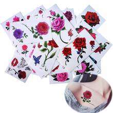 Flower Realistic Temporary Tattoos, Small Tiny Fake Rose Tattoo Stickers, 10 Sheets For Women Girls Adults Makeup On Body Face Hand Finger Arm Neck Wrist, Sexy Party Supplies Favors