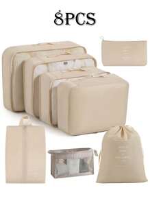 7/8pcs Travel Organizer Bags, Waterproof Portable Packing Cubes, Clothes Storage Bags, Luggage Organizer Set, Underwear Bags, Waterproof Zippered Laundry Bags, Packing Pouches, Travel Essentials, Dorm Essentials, Back To School Nylon, School Student Teacher, Back To School Backpack, Beach Holiday