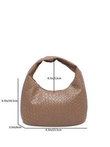 Genuine Leather Underarm Baguette Bag, Suitable For Outings, Dates And Commuting. Fashion Asymmetric Square Handbag, PU Woven Texture Tote Bag, Burgundy, Daily Work Bag, Top Handle Wallet (Pattern Random) - Khaki - View 3