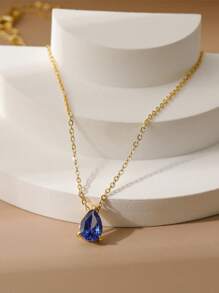 18K Gold Plated December Birthstone 7-Color Pear Zirconia Copper Pendant + Stainless Steel Gold Necklace, Christmas, Birthday, Valentine's Day Gift