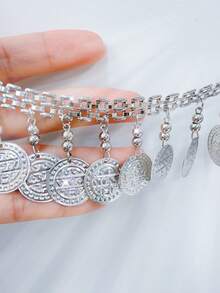 1 件波西米亚风格串珠复古硬币装饰脚链适合海滩度假装女士 - 白K - 查看 2