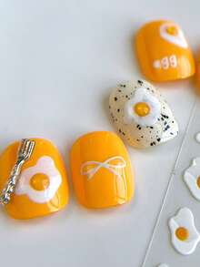 1 miếng dán móng tay hình trứng chiên hoạt hình tối giản và dễ thương. (Dụng cụ làm móng, miếng dán móng tay) - Nhiều màu - Xem 8