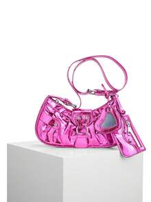 DareSee 2025年夏季，新款抽绳女包时尚水桶包铆钉摩托车包三件套宽肩带斜挎包音乐节Y2K节返校季秋季圣诞节冬季圣诞礼物 - 粉色 - 查看 7