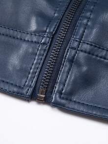 男士春秋新款摩托车皮夹克外套，羊毛 - 藍色 - 查看 4