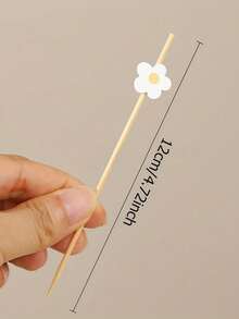 50/100Pcs Bamboo Pick Sweet Daisy Theme Flower Fruit Fork, Party Dessert Salad Stick Cocktail Skewer, Wooden Picks Wedding Birthday Party Supplies
