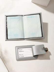 1 Set Outdoor Travel Cross-Border Journey Anti-Lost Map Printed Luggage Tag & Passport Holder, PU Material, Essential Travel Accessory Set - Silver - View 4