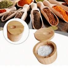 1pc Full Bamboo Salt Jar, Seasoning Container/Bamboo Storage Box With Magnetic Rotating Lid, 6oz Capacity, Suitable For Home Kitchen, Bathroom Salt, Scented Candle Jars, Gifts, Food Storage And Organization, Kitchen Gadgets (Empty Jar), Kitchen, Kitchen Supplies, Food, Cooking, Condiments, Spices, Pepper, Garlic, Salt, Organizer, Party, Room Decor - Multicolor - View 8