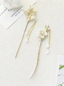 1/2/3/6件套新款中式发夹组合，法式简约休闲时尚复古优雅锌合金材质汉服发饰，新款中式发髻夹，流苏发簪，中式服饰头饰，高端品质，情人节、上学、发饰的完美礼物