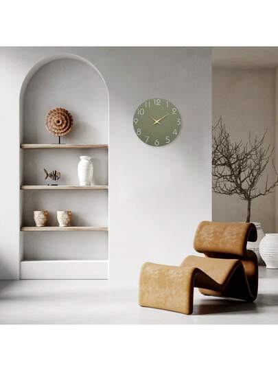 1pc 10 16 Inch Minimalist Grijs Groen Wooden Wand Clock, Battery Powered Quartz Silent Movement, Living Room, Bedroom, Dining Home (Battery Not Included) Back To School Room Supplies view 5