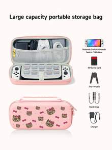 1pc Leopard Print Cat Eye Bow Design Protective Case, Compatible With Switch 2 (2025), For Switch NS/Switch OLED/Lite, Suitable For Switch 2 Game Console Accessories, Storage Bag, Switch Protective Case, Romantic Gift For Switch Players - Pink - View 7