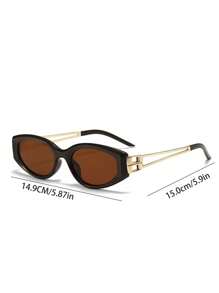 1 Pair Retro Rhombus Frame With B Letter Design Ladies Fashion Glasses, Shiny Gold Accessories, Comes With Elegant Leather Case, Fashionable & Practical, Multi-Color Options Suitable For Various Occasions, Lightweight Eyeglass Frame