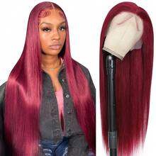 99j Burgundy Lace Front Wigs Human Hair 30Inch 13x6 Lace Front Wigs Human Hair Straight Red 180% Density HD Lace Front Human Hair Pre Plucked Pre Cut Glueless Wigs Colored For Women - S99J - View 3