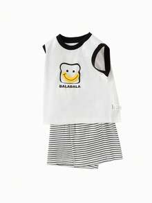 Balabala Young Boys Short Sleeve Set Quick-Dry T-Shirt Summer Children's Two Pieces Set 2025 New - White and Black - View 4