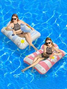 1pc Inflatable Floating Bed With Backrest And Daisy Flower Pattern Design, Floating Lounger For Pool And Beach Vacation, Suitable For Swimming Pool Parties