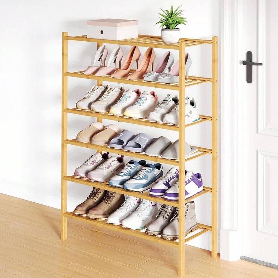 Shoe Rack Closet, 3 Tier Wooden Stackable Shoe Organizer, Standing Shoes Storage Shelf Entryway, Front Door Entrance, Natural - 自然的 - 查看 1
