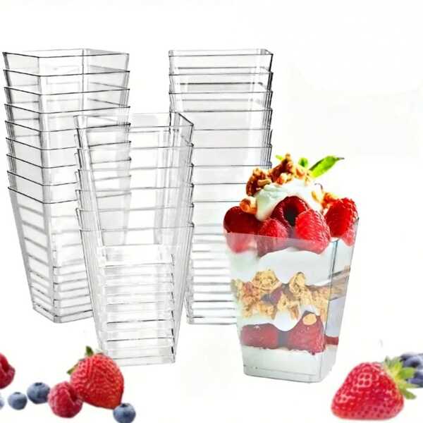 [Quantity] Pcs/Pack Square Transparent Dessert Cups, Reusable Serving Bowls For Ice Cream, Yogurt, Pudding, Suitable For Parties, Banquets, Catering
