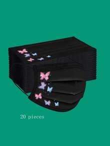 50 piezas/20 piezas Mascarilla facial elegante con estampado de mariposas negras, de tela no tejida transpirable, adecuada para uso diario, para mujeres - Multicolor - Ver 12