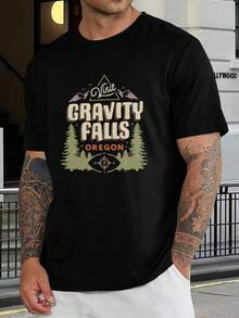 Camiseta Gravity Falls Oregón - Camiseta gráfica para hombre y mujer - Recuerdo de vacaciones de verano - Camiseta de manga corta de mezcla de algodón ligero para fans - Negro - Ver 1