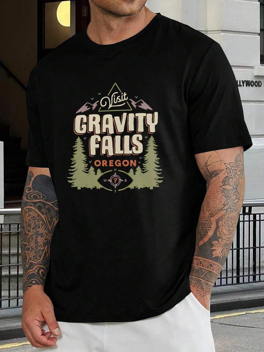 Camiseta Gravity Falls Oregón - Camiseta gráfica para hombre y mujer - Recuerdo de vacaciones de verano - Camiseta de manga corta de mezcla de algodón ligero para fans - Negro - Ver 1