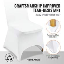100Pcs Stretch Spandex Folding Chair Covers Universal Fitted Chair Cover Removable Washable Protective Slipcovers For Wedding Holiday Banquet Party Celebration Dining Christmas Decor White - 白色 - 查看 5