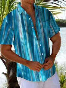 Plus Size Men's Colorblock Single-Breasted Casual Summer Fashion Shirt 032