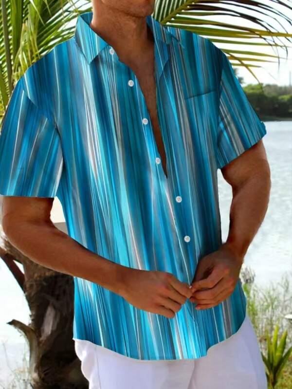 Plus Size Men's Colorblock Single-Breasted Casual Summer Fashion Shirt 032
