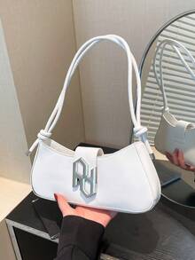 Belt Buckle Handbag, Summer New Style Bag, Simple Shoulder/Underarm Bag - White - View 2