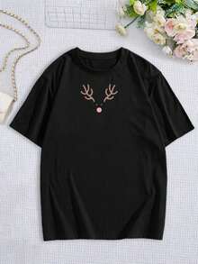 Camiseta de reno Rodolfo para mujer - Divertida camiseta gráfica navideña, top navideño bonito, regalo de Navidad para fiestas y reuniones familiares - ¡Sé un Rodolfo! - Negro - Ver 3