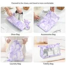 8pcs Travel Packing Cubes Set,Travel Portable Clothes Storage Bags, Compression Storage Shoe Bag, Clothing Underwear Bag, Luggage Packing Organizers,Pack Your Luggage With Ease ,Travel Essential Accessories - 紫色大理石 - 查看 5